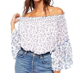 NWOT Free People Bell Sleeve Off Shoulder Paisley Top XS